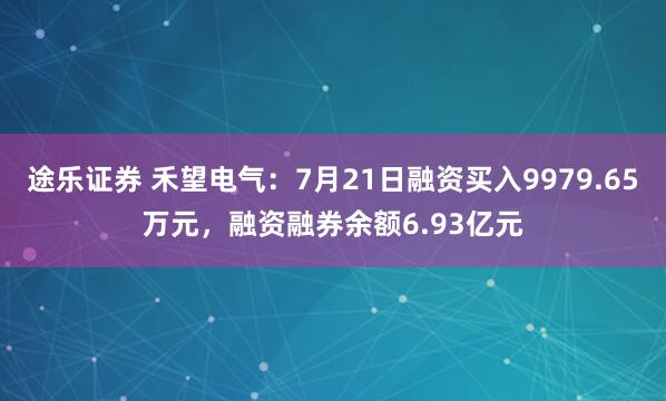 途乐证券 禾望电气：7月21日融资买入9979.65万元，融资融券余额6.93亿元